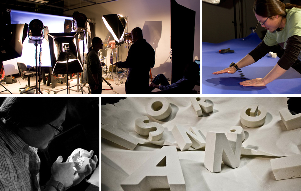 In the studio — carving foam letters and lighting the props for the Cartoon Network ID