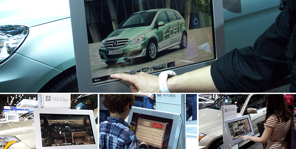 Interactive touchscreen kiosks on the show floor